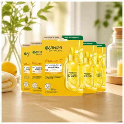 Garnier SkinActive Vitamin C Masque Tissu Sérum Booster Éclat 5 x 28 ML