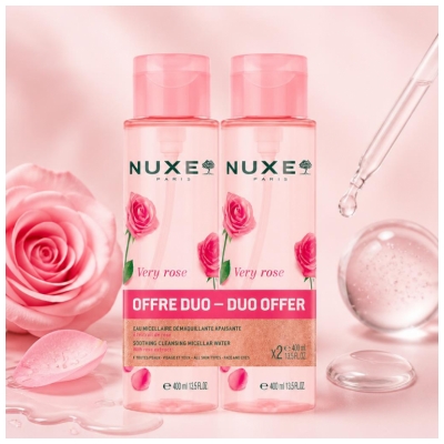 Nuxe Very rose Eau Micellaire Apaisante 3-en-1 Visage et Yeux Lot de 2 x 400 ml