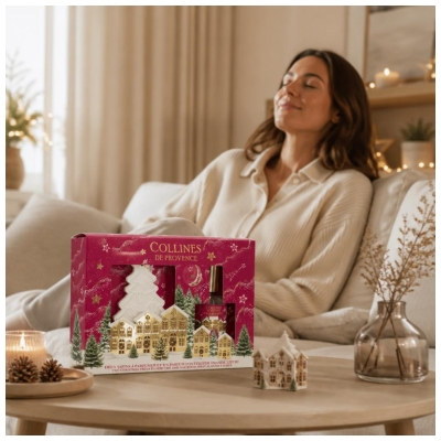 Collines de Provence Coffret 2 Sapins à Parfumer et Parfum d'Intérieur à l'Amande Litchi 50 ML