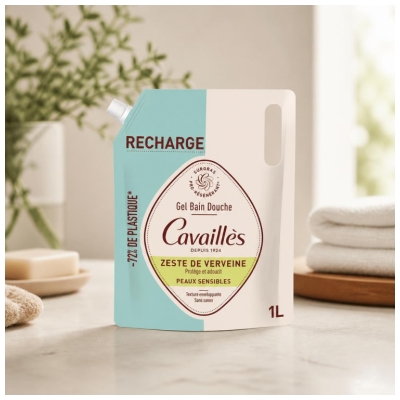 Cavaillès Gel Bain Douche Zeste de Verveine pour Peaux Sensibles Recharge 1 Litre