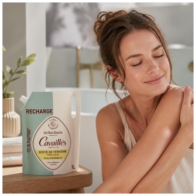 Cavaillès Gel Bain Douche Zeste de Verveine pour Peaux Sensibles Recharge 1 Litre