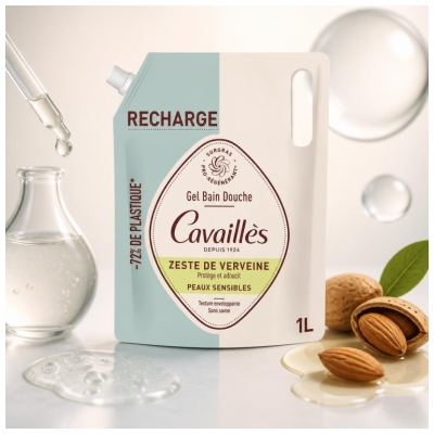 Cavaillès Gel Bain Douche Zeste de Verveine pour Peaux Sensibles Recharge 1 Litre