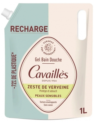 Cavaillès Gel Bain Douche Zeste de Verveine pour Peaux Sensibles Recharge 1 Litre