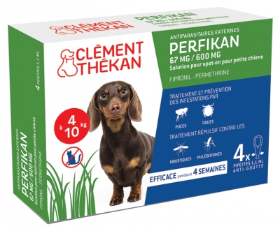 Clément Thékan Ti-Puces Anti-Tiques Chien 4-10Kg 4 Pipettes