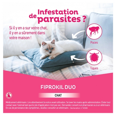 Clément Thékan Fiprokil Duo Antiparasitaire Chat 1 à 12 kg 2 Unités