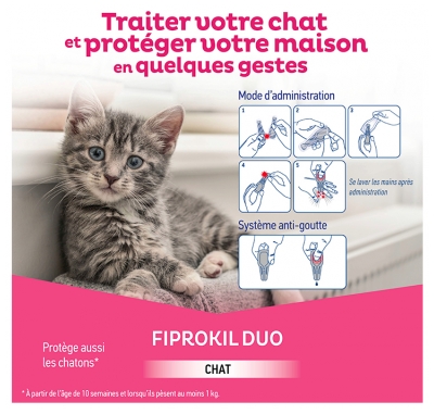 Clément Thékan Fiprokil Duo Antiparasitaire Chat 1 à 12 kg 2 Unités