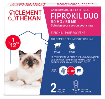 Clément Thékan Fiprokil Duo Antiparasitaire Chat 1 à 12 kg 2 Unités