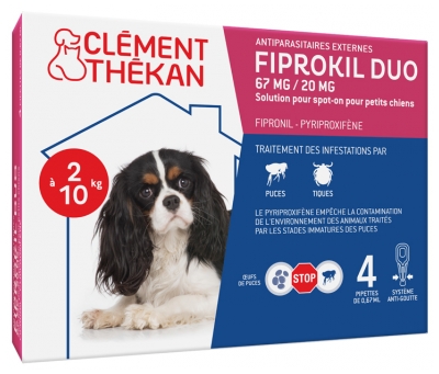 Clément Thékan Fiprokil Duo Chien 2-10 kg Étui de 4 Pipettes 0,67 ml