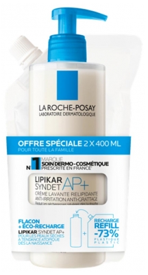 La Roche-Posay Lipikar Syndet Ap+ Crème Lavante Relipidante 400 ml + Éco-Recharge 400 ml