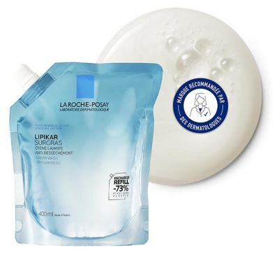 La Roche-Posay Lipikar Surgras Crème Lavante Anti Dessèchement 400 ml + Éco Recharge de 400 ml