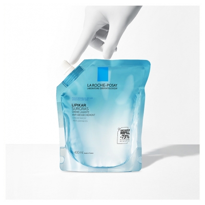 La Roche-Posay Lipikar Surgras Crème Lavante Anti Dessèchement 400 ml + Éco Recharge de 400 ml