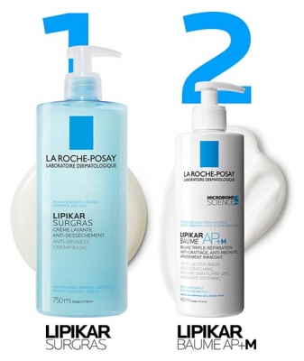 La Roche-Posay Lipikar Surgras Crème Lavante Anti Dessèchement 400 ml + Éco Recharge de 400 ml
