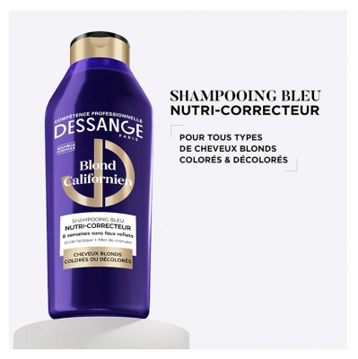 Dessange Blond Californien Shampoing Bleu Nutri-Correcteur Cheveux Blonds Colorés ou Décolorés 280 ml