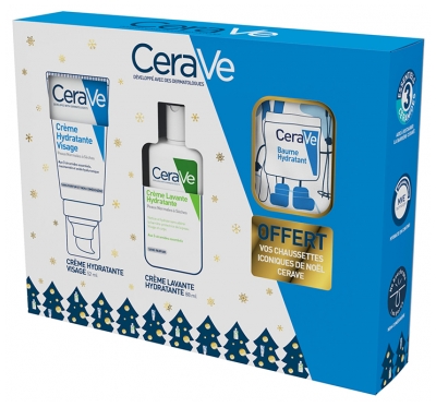 CeraVe Crème Hydratante Visage - Peaux Normales à Sèches 52 ml + Crème Lavante Hydratante - Peaux Sèches à Très Sèches 88 ml + Chaussettes Offertes