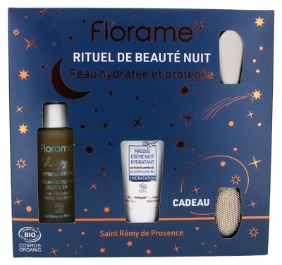 Florame Sérum Protection Éclat 3en1 Hydratation Bio 30 ml + Masque Crème Nuit Hydratant Biologique 30 ml + 1 Spatule Exfoliante Offerte