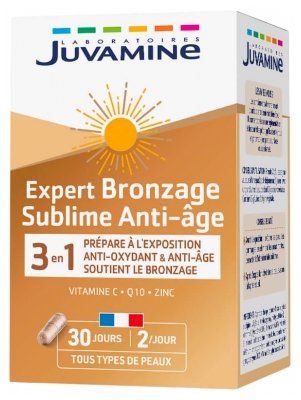 Juvamine Expert Bronzage Sublime Anti-Âge 3-en-1 Prépare à l'Exposition Anti-Oxydant et Anti-Âge Soutient le Bronzage 60 Gélules