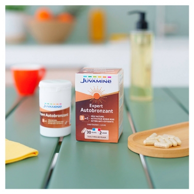 Juvamine Expert Autobronzant 3-en-1 Hâle Naturel Activateur Bonne Mine et Action Anti-Oxydante 60 Gélules