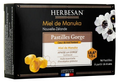Herbesan Miel de Manuka Pastilles Cœur de Miel Fondant IAA 15+ 16 Pastilles