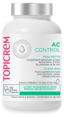 Topicrem AC Control Peau Nette - Extrait de Bardane et d'Ortie - 60 Gélules
