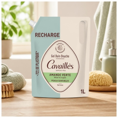 Cavaillès Gel Bain et Douche Amande Verte Peaux Sensibles Éco-Recharge 1 L