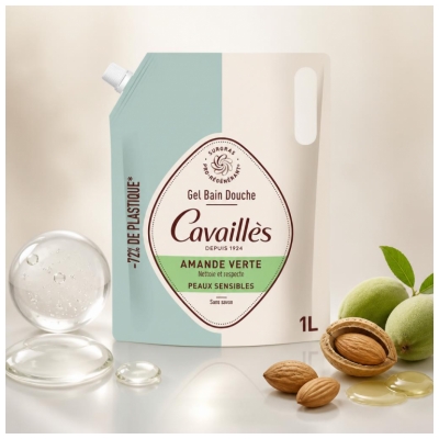 Cavaillès Gel Bain et Douche Amande Verte Peaux Sensibles Éco-Recharge 1 L