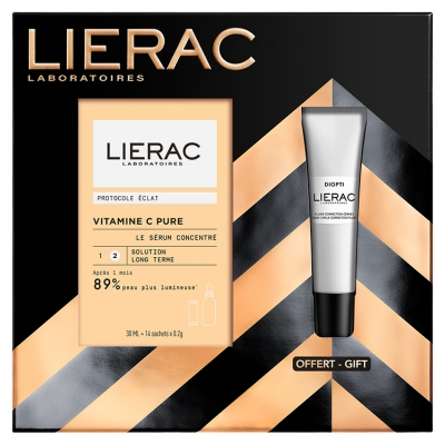 Lierac Vitamine C Pure Le Sérum Concentré Éclat 30 ml + 14 Sachets de 0,2 g + Diopti Fluide Correction Cernes Légèrement Teinté 15 ml