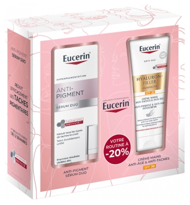 Eucerin Anti-Pigment Sérum Duo 30 ml + Hyaluron-Filler + Elasticity Crème Mains Anti-Taches SPF30 75 ml