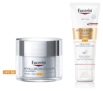 Eucerin Hyaluron-Filler + 3X Effect Soin de Jour Anti-Âge SPF30 50 ml + Hyaluron-Filler + Elasticity Crème Mains Anti-Taches SPF30 75 ml