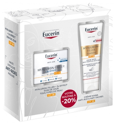 Eucerin Hyaluron-Filler + 3X Effect Soin de Jour Anti-Âge SPF30 50 ml + Hyaluron-Filler + Elasticity Crème Mains Anti-Taches SPF30 75 ml