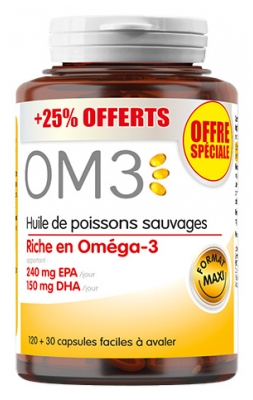 Om3 Huile de Poissons Sauvages 120 Capsules + 30 Offertes
