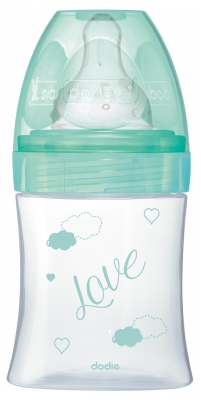 Dodie Biberon Anti-Colique Initiation+ Verre - 150 ml - Vert Oiseaux - 0-6 Mois - Tétine Ronde 3 Vitesses Débit 1
