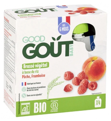 Good Goût Brassé Végétal à Base de Riz Framboise Pêche Dès 6 Mois Bio 4 Gourdes de 85 g