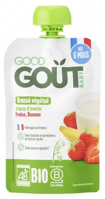 Good Goût Brassé Végétal à base d'Avoine Fraise, Banane dès 6 Mois Bio 90 g
