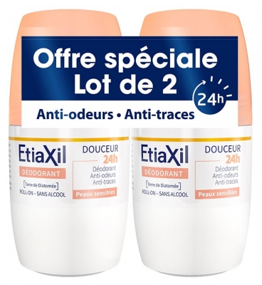 Etiaxil Déodorant Douceur 24H Peaux Sensibles Roll-On Lot 2 x 50 ml