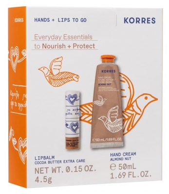 Korres Coffret Crème Mains Hydratante Almond Nut 50 ML + Korres Stick à Lèvres Teinté Beurre de Cacao 4,5 Grammes