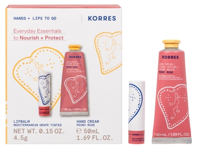 Korres Coffret Crème Mains Hydratante 50 ML + Korres Stick à Lèvres Teinté 4,5 Grammes
