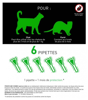 Frontline Combo pour Chat et Furets - Puces, tiques, poux 6 Pipettes