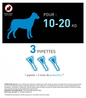 Frontline Spot-On Chien M (10 20 Kg) 3 Unités