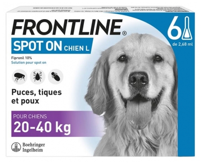 Frontline Spot-On Antiparasitaire Chiens de 20 à 40 kg 6 Pipettes