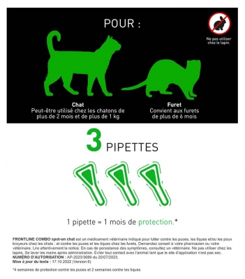 Frontline Combo Pour Chat et Furets 3 Pipettes