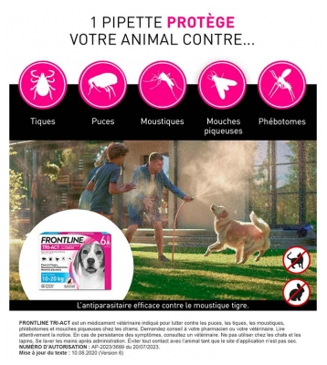 Frontline Tri-Act Chiens 10-20Kg 6 Pipettes