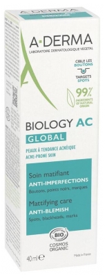 A-DERMA Biology AC Global Soin Matifiant Anti-Imperfections Biologique 40 ML