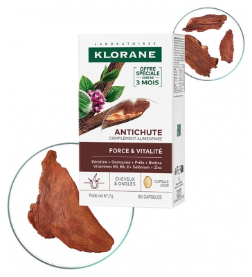 Klorane Antichute Force et Vitalité Cheveux et Ongles Complément Alimentaire 90 Capsules