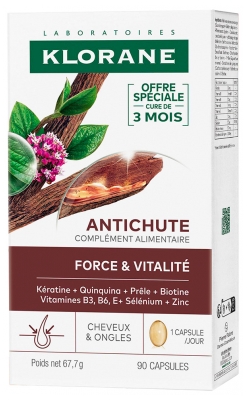 Klorane Antichute Force et Vitalité Cheveux et Ongles Complément Alimentaire 90 Capsules