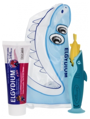Elgydium Trousse de Voyage Shark 3-6 Ans - Couleur : Bleu/Jaune