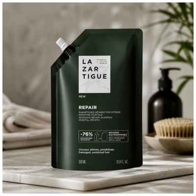 Lazartigue Repair Shampoing Réparation Intense Kératine Végétale Éco-Recharge 500 ml