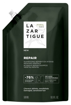 Lazartigue Repair Shampoing Réparation Intense Kératine Végétale Éco-Recharge 500 ml
