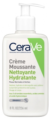 CeraVe Crème Moussante Nettoyante Hydratante Visage Peaux Normales à Sèches 236 ml