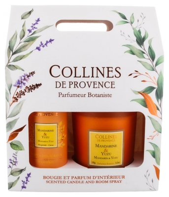 Collines de Provence Coffret Parfum d'Intérieur Duo 100 ML + Bougie Duo 180 Grammes - Senteur : Mandarine & Yuzu