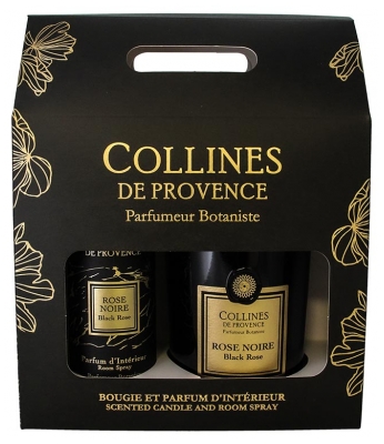 Collines de Provence Coffret Parfum d'Intérieur Duo 100 ML + Bougie Duo 180 Grammes Rose Noire